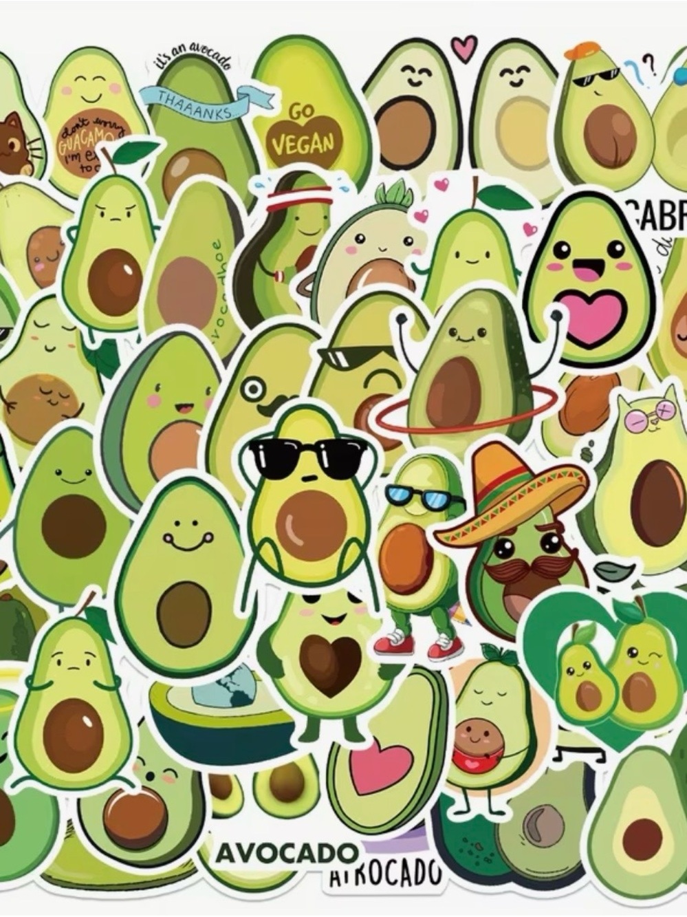 50 Playful Green Avocado Stickers Mexican Hats Cute Funny Characters